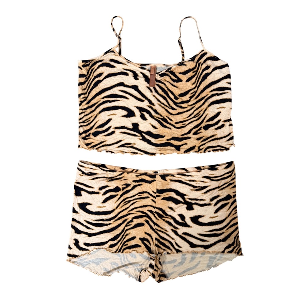 SKIMS Summer Mesh Cami and Short Set Tiger Print Tan Black 2X/3X Loungewear